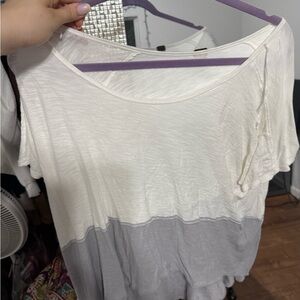 We The Free Cream and Gray Asymmetrical T-Shirt